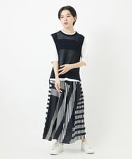 PHHGA18360 GEORGES RECH(小さいサイズ)(メゾン ドゥ サンク) 幾何プリントタックフレアスカート ネイビー