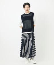 PHHGA18360 GEORGES RECH(小さいサイズ)(メゾン ドゥ サンク) 幾何プリントタックフレアスカート ネイビー