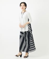 PHHGA18360 GEORGES RECH(小さいサイズ)(メゾン ドゥ サンク) 幾何プリントタックフレアスカート ネイビー