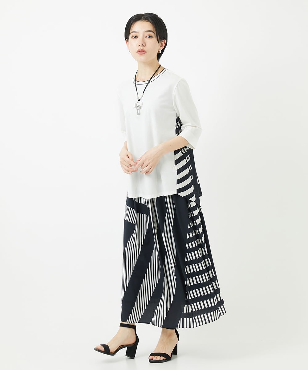 PHHGA18360 GEORGES RECH(小さいサイズ)(メゾン ドゥ サンク) 幾何プリントタックフレアスカート ネイビー