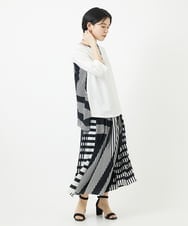 PHHGA18360 GEORGES RECH(小さいサイズ)(メゾン ドゥ サンク) 幾何プリントタックフレアスカート ネイビー