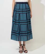 PHHGD14360 GEORGES RECH(小さいサイズ)(メゾン ドゥ サンク)  [日本製/セットアップ対応]ジオメトリックスカーフ柄スカート ネイビー系