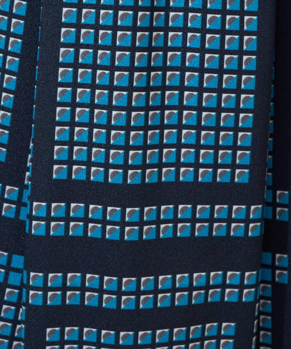 PHHGD14360 GEORGES RECH(小さいサイズ)(メゾン ドゥ サンク)  [日本製/セットアップ対応]ジオメトリックスカーフ柄スカート ネイビー系