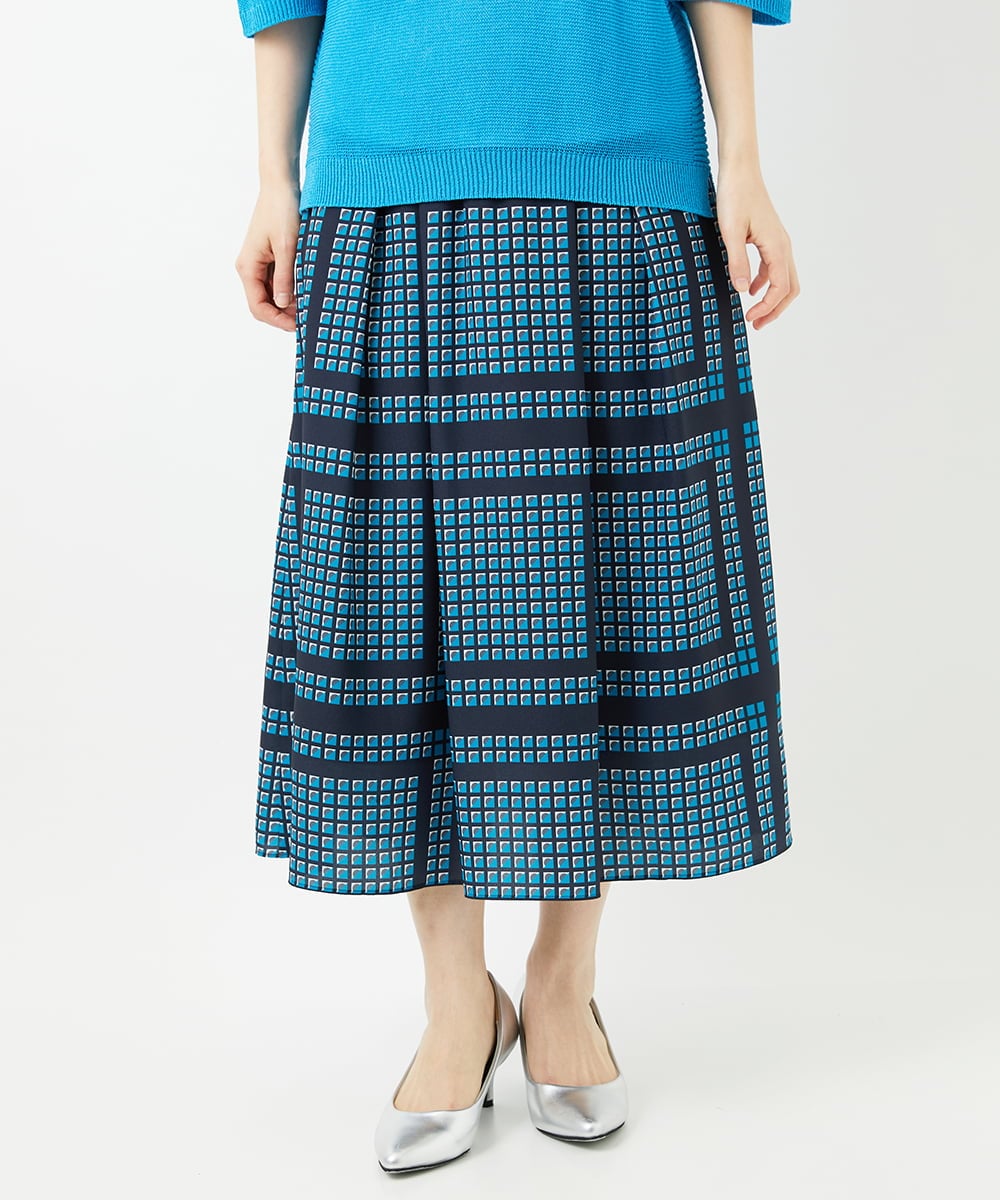 PHHGD14360 GEORGES RECH(小さいサイズ)(メゾン ドゥ サンク)  [日本製/セットアップ対応]ジオメトリックスカーフ柄スカート ベージュ系