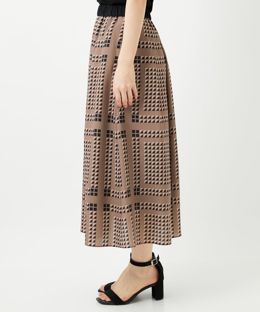 PHHGD14360 GEORGES RECH(小さいサイズ)(メゾン ドゥ サンク)  [日本製/セットアップ対応]ジオメトリックスカーフ柄スカート ベージュ系
