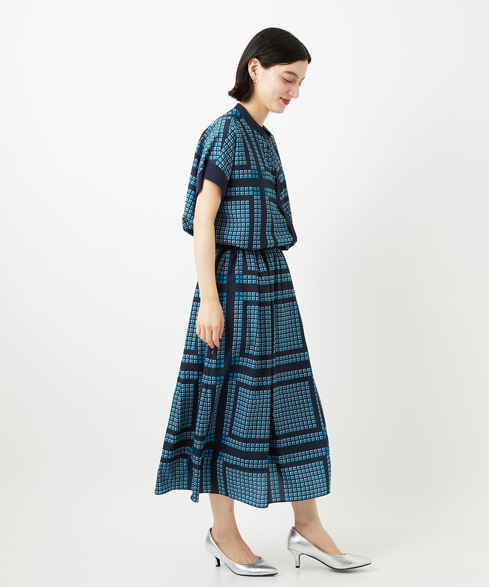 PHHGD14360 GEORGES RECH(小さいサイズ)(メゾン ドゥ サンク)  [日本製/セットアップ対応]ジオメトリックスカーフ柄スカート ベージュ系