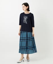 PHHGD14360 GEORGES RECH(小さいサイズ)(メゾン ドゥ サンク)  [日本製/セットアップ対応]ジオメトリックスカーフ柄スカート ベージュ系