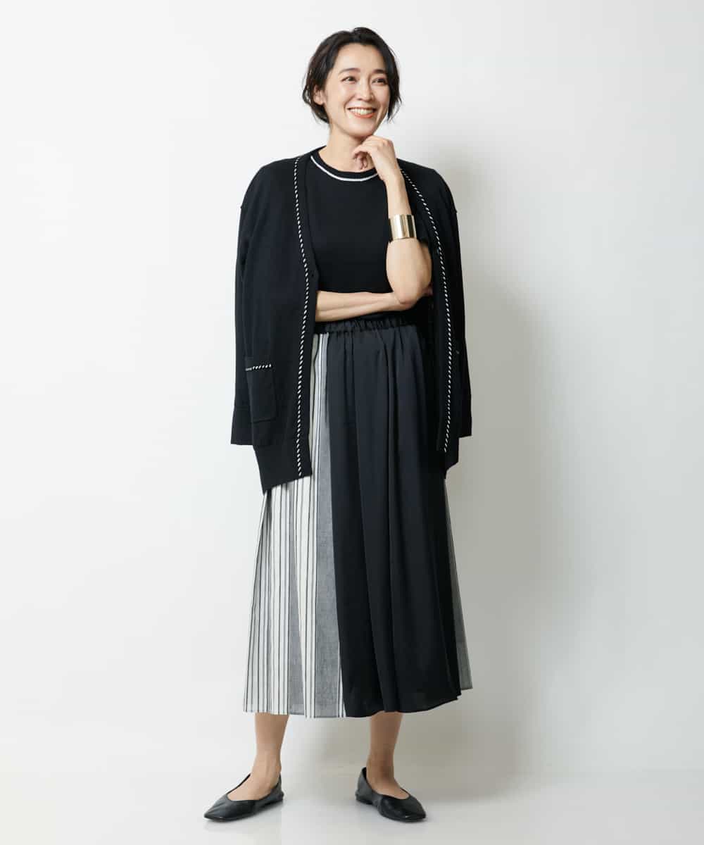 PHHGQ06290 GEORGES RECH(小さいサイズ)(メゾン ドゥ サンク) 【洗える】ストライプギャザーフレアスカート ブルー系