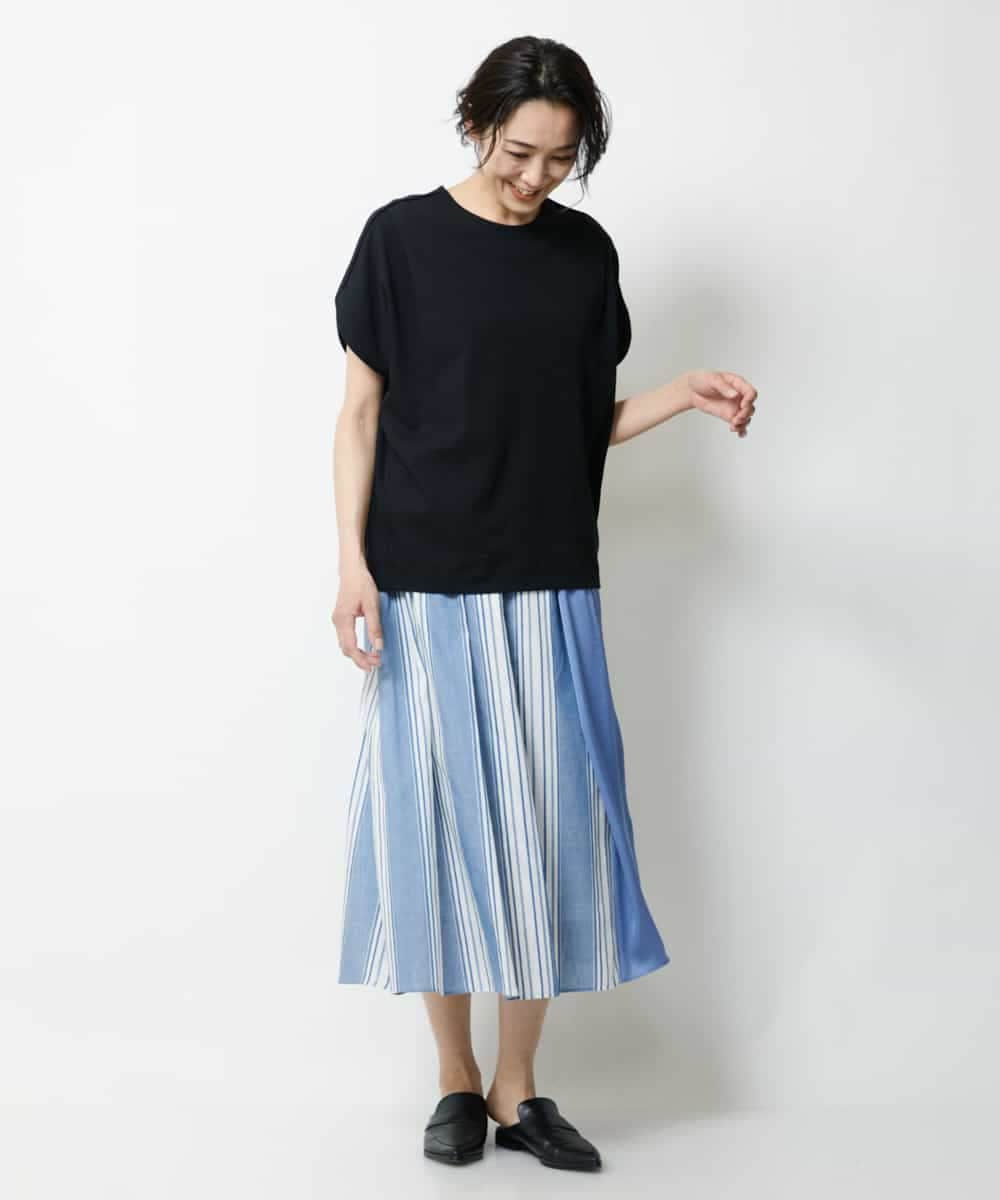 PHHGQ06290 GEORGES RECH(小さいサイズ)(メゾン ドゥ サンク) 【洗える】ストライプギャザーフレアスカート ブルー系