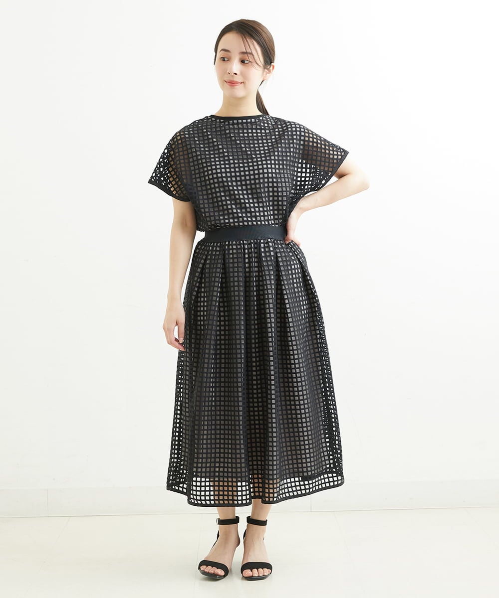 PHHGS32290 GEORGES RECH(小さいサイズ)(メゾン ドゥ サンク) [セットアップ対応]シアーチェックチュールスカート ブラック