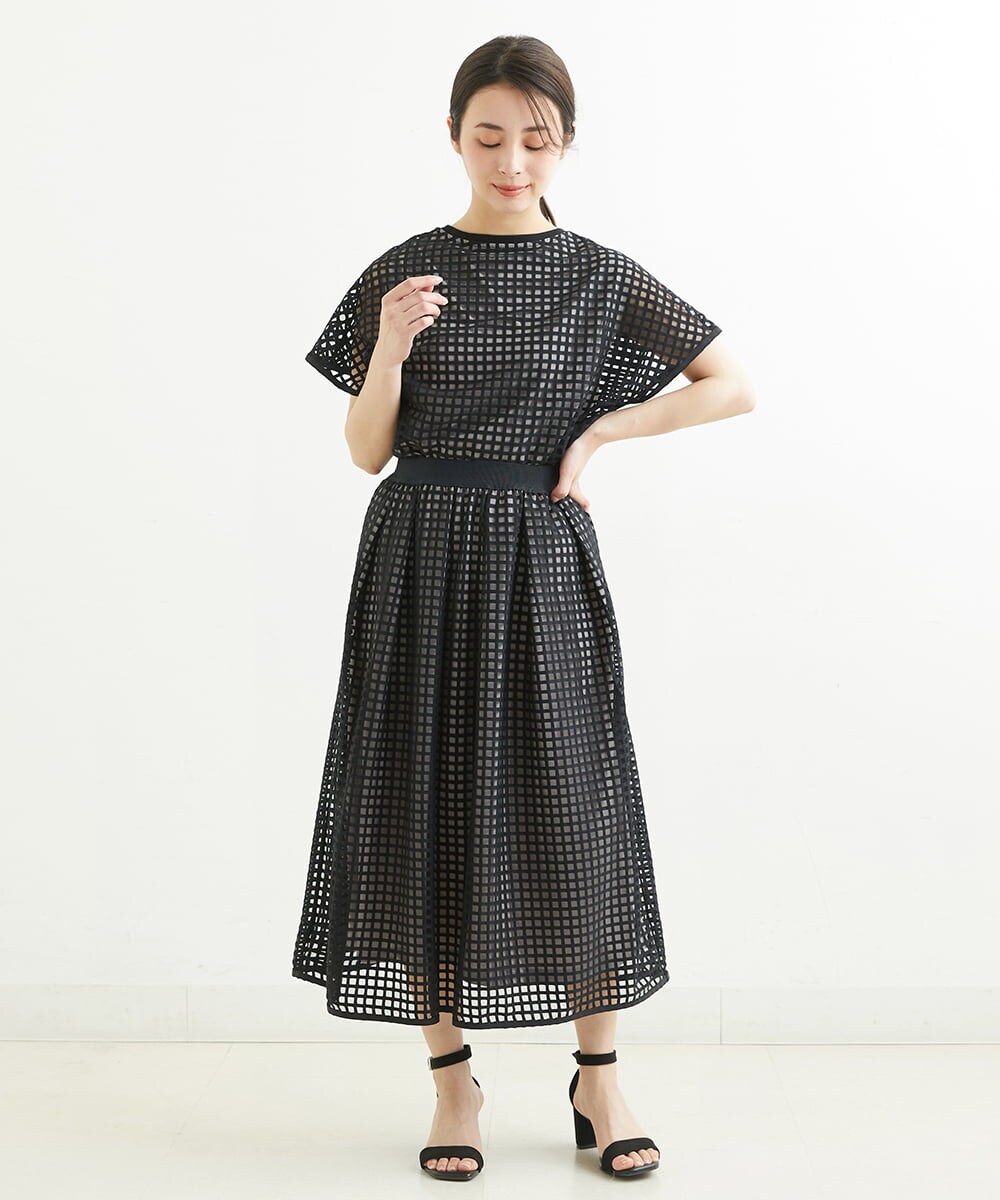 PHHGS32290 GEORGES RECH(小さいサイズ)(メゾン ドゥ サンク) [セットアップ対応]シアーチェックチュールスカート ブラック