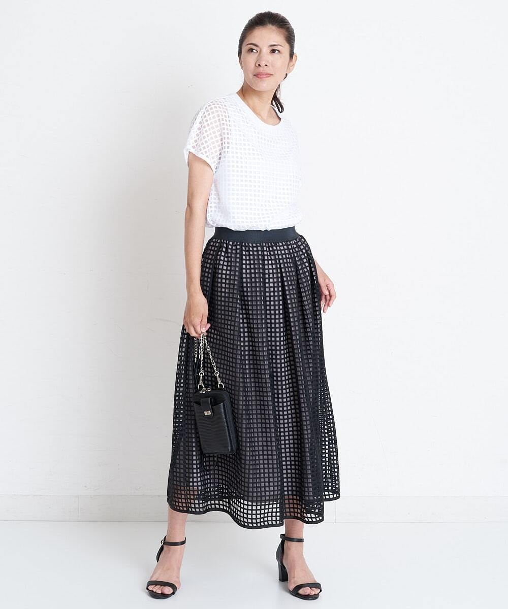 PHHGS32290 GEORGES RECH(小さいサイズ)(メゾン ドゥ サンク) [セットアップ対応]シアーチェックチュールスカート ブラック