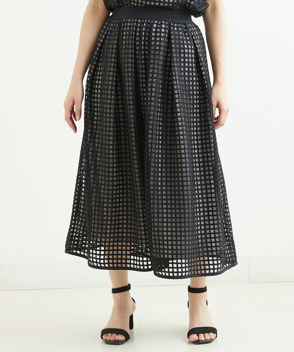 PHHGS32290 GEORGES RECH(小さいサイズ)(メゾン ドゥ サンク) [セットアップ対応]シアーチェックチュールスカート ブラック