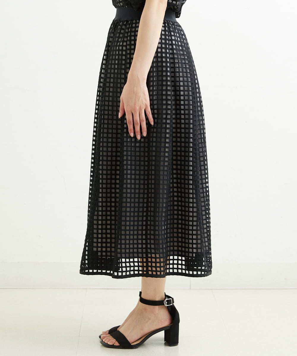 PHHGS32290 GEORGES RECH(小さいサイズ)(メゾン ドゥ サンク) [セットアップ対応]シアーチェックチュールスカート ブラック