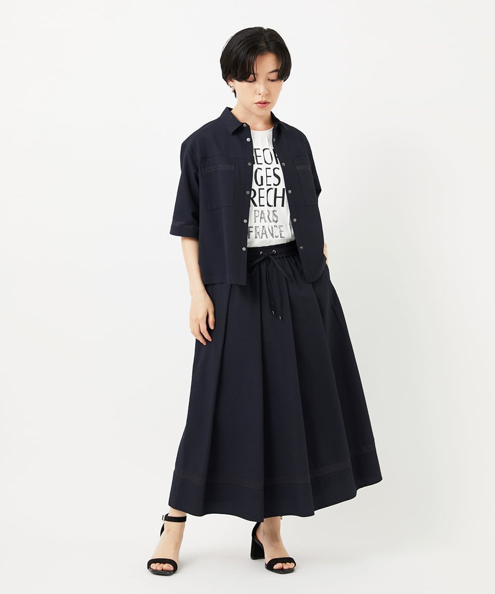 PHHHA55330 GEORGES RECH(小さいサイズ)(メゾン ドゥ サンク) [接触冷感/吸汗速乾]サッカータックフレアースカート ライトグレー