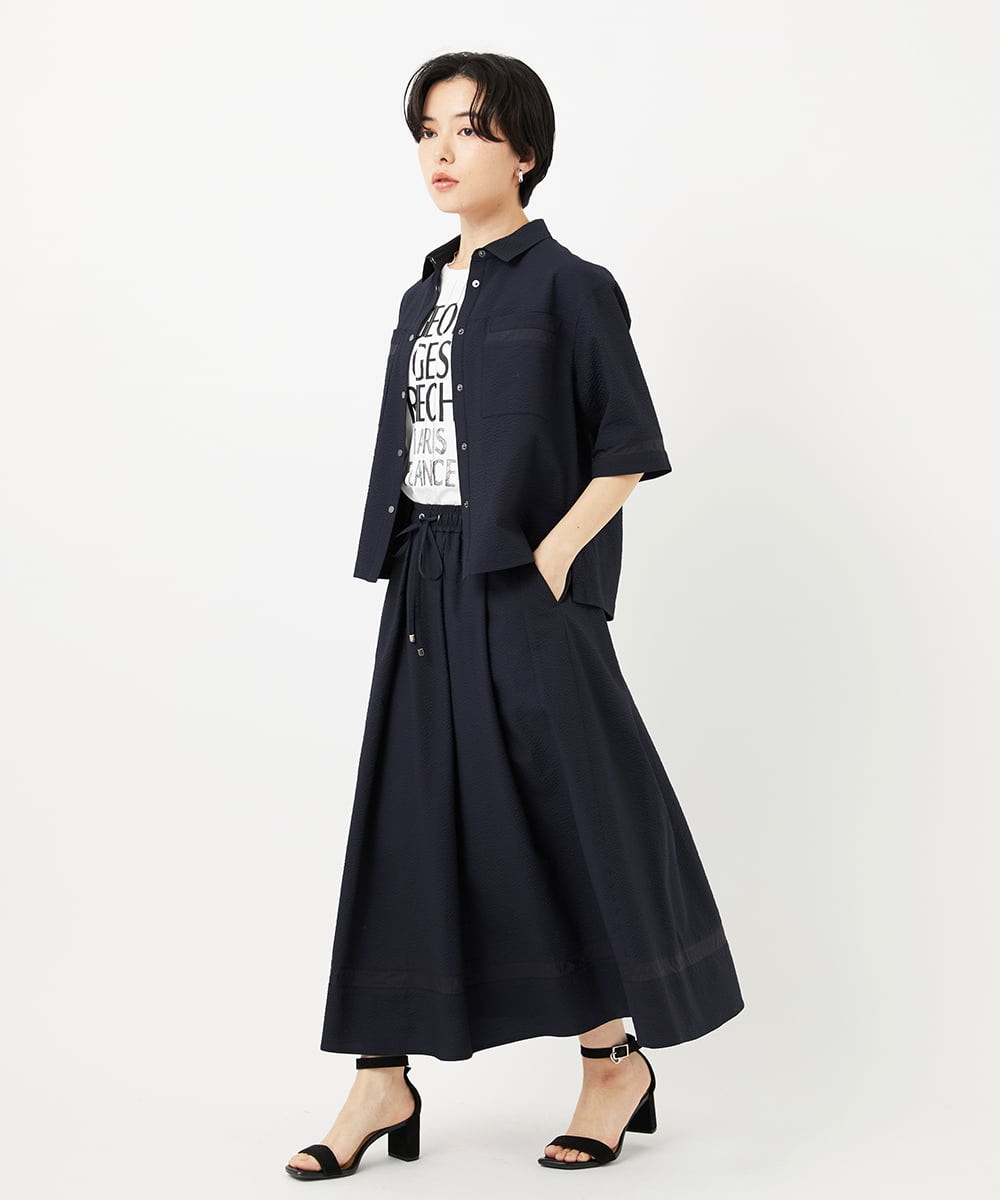 PHHHA55330 GEORGES RECH(小さいサイズ)(メゾン ドゥ サンク) [接触冷感/吸汗速乾]サッカータックフレアースカート ライトグレー