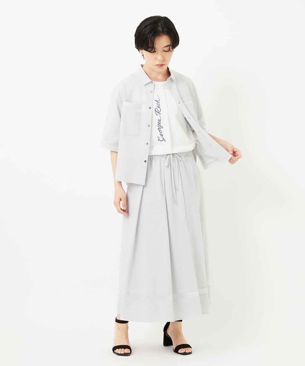PHHHA55330 GEORGES RECH(小さいサイズ)(メゾン ドゥ サンク) [接触冷感/吸汗速乾]サッカータックフレアースカート ライトグレー