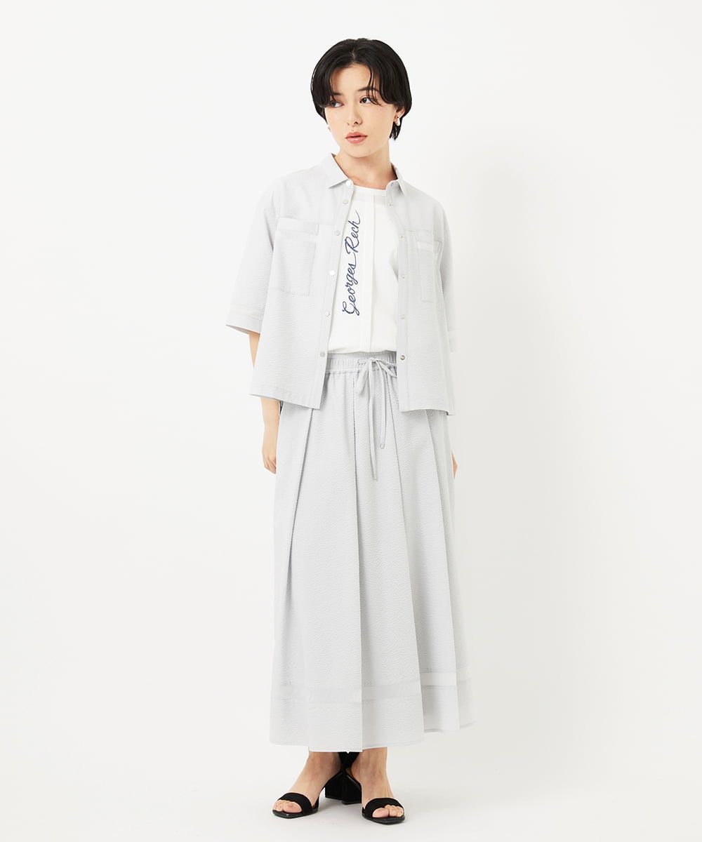 PHHHA55330 GEORGES RECH(小さいサイズ)(メゾン ドゥ サンク) [接触冷感/吸汗速乾]サッカータックフレアースカート ライトグレー