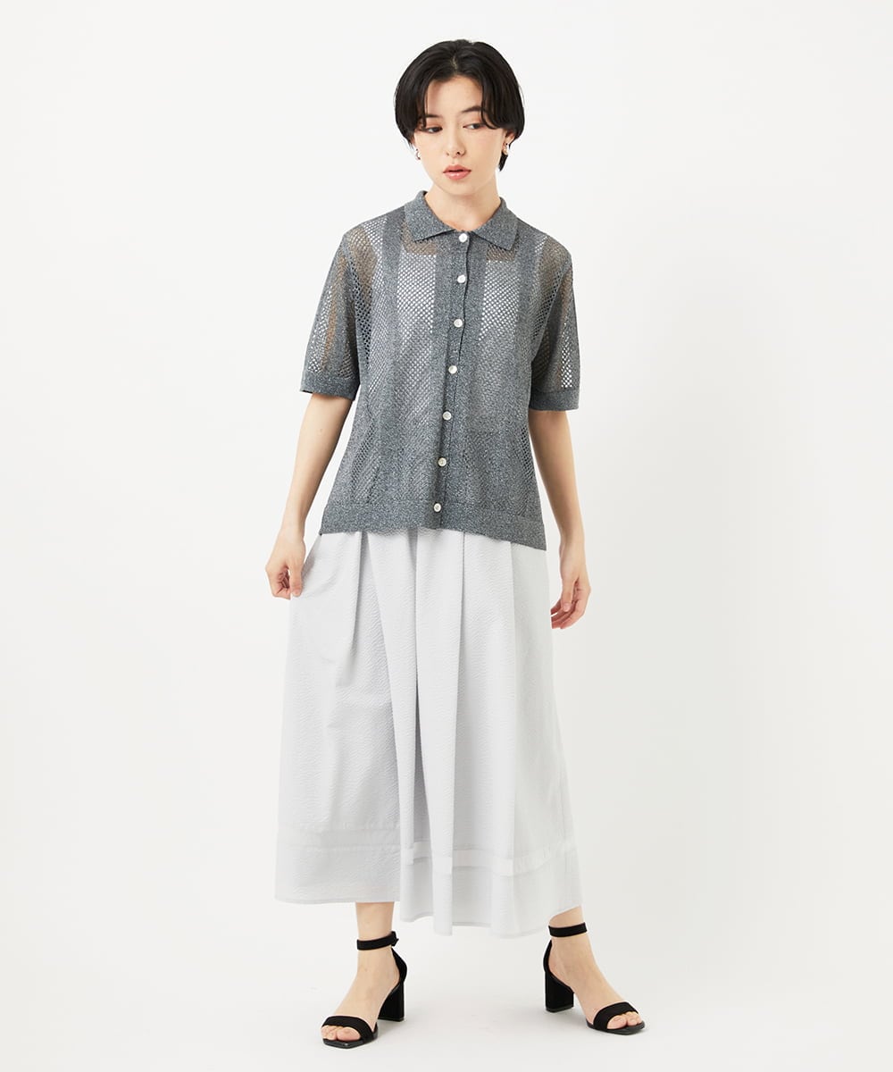 PHHHA55330 GEORGES RECH(小さいサイズ)(メゾン ドゥ サンク) [接触冷感/吸汗速乾]サッカータックフレアースカート ライトグレー