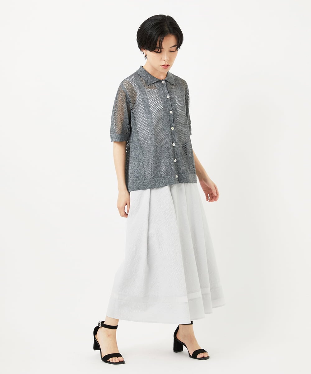 PHHHA55330 GEORGES RECH(小さいサイズ)(メゾン ドゥ サンク) [接触冷感/吸汗速乾]サッカータックフレアースカート ライトグレー