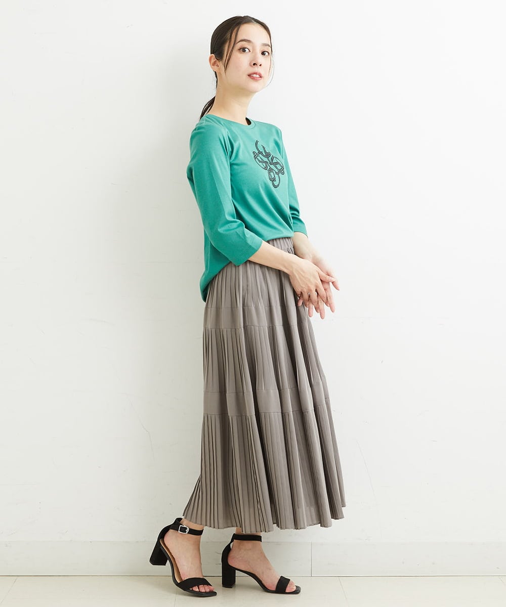 PHHHT18330 GEORGES RECH(小さいサイズ)(メゾン ドゥ サンク) ヴィンテージツイルプリーツスカート グレイッシュベージュ