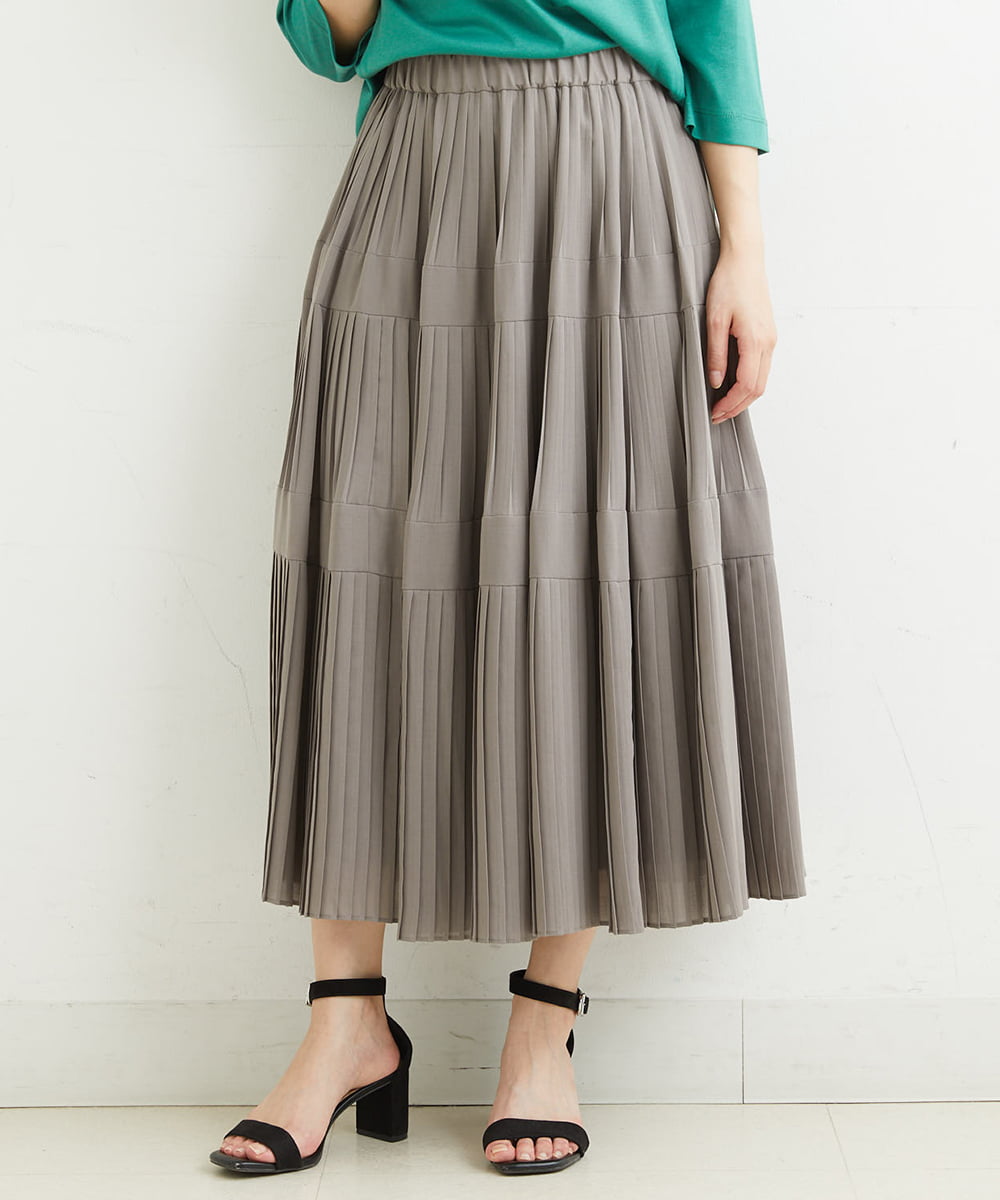 PHHHT18330 GEORGES RECH(小さいサイズ)(メゾン ドゥ サンク) ヴィンテージツイルプリーツスカート グレイッシュベージュ