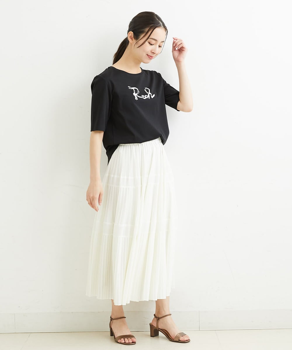 PHHHT18330 GEORGES RECH(小さいサイズ)(メゾン ドゥ サンク) ヴィンテージツイルプリーツスカート グレイッシュベージュ