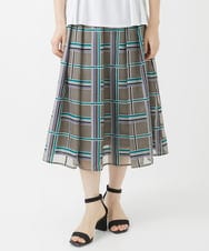 PHHHW01390 GEORGES RECH(小さいサイズ)(メゾン ドゥ サンク) [セットアップ対応]グラフィカルチェックシースルーフレアースカート ブラウン系
