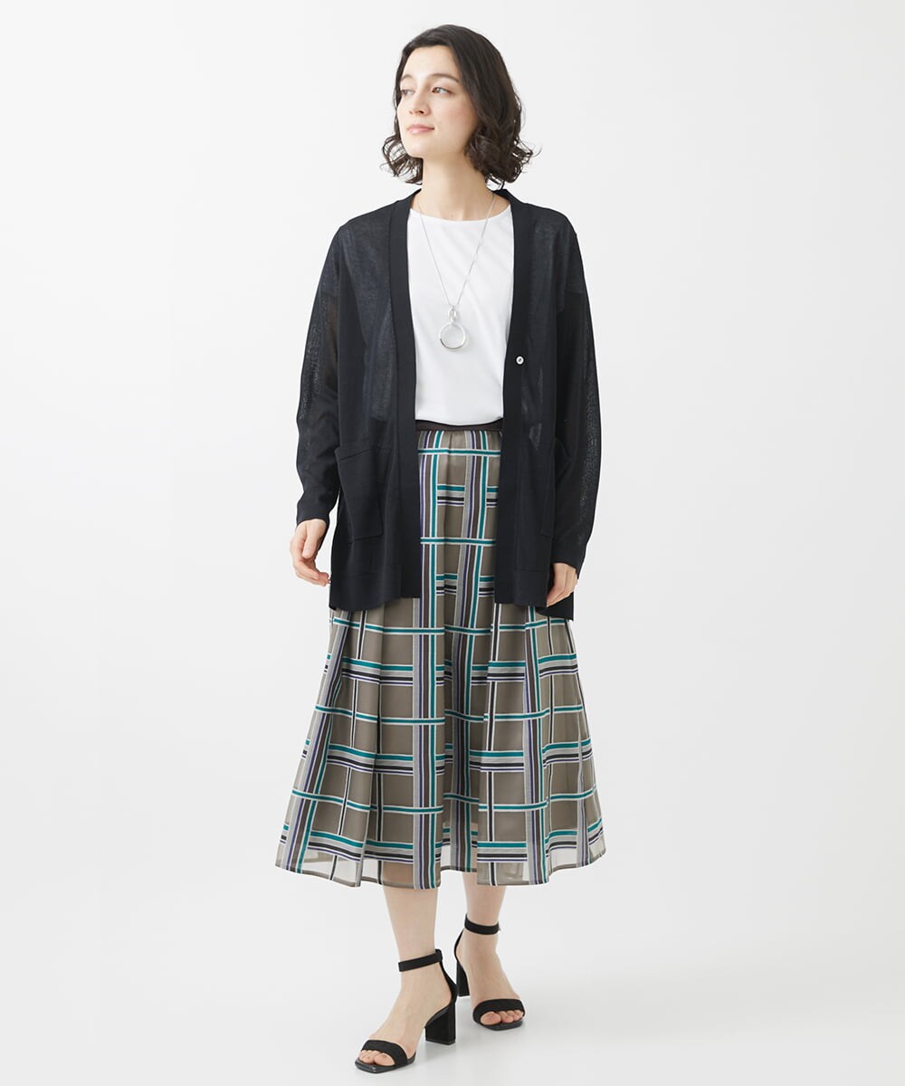 PHHHW01390 GEORGES RECH(小さいサイズ)(メゾン ドゥ サンク) [セットアップ対応]グラフィカルチェックシースルーフレアースカート ブラウン系