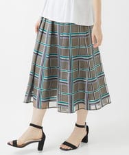 PHHHW01390 GEORGES RECH(小さいサイズ)(メゾン ドゥ サンク) [セットアップ対応]グラフィカルチェックシースルーフレアースカート ブラウン系