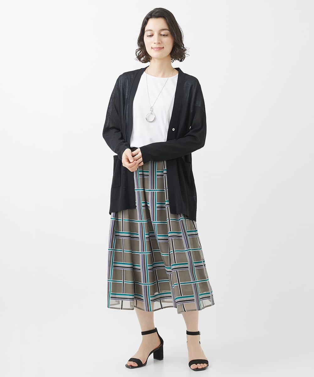 PHHHW01390 GEORGES RECH(小さいサイズ)(メゾン ドゥ サンク) [セットアップ対応]グラフィカルチェックシースルーフレアースカート ブラウン系