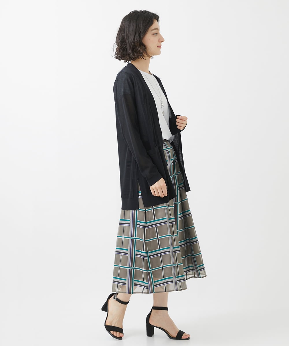 PHHHW01390 GEORGES RECH(小さいサイズ)(メゾン ドゥ サンク) [セットアップ対応]グラフィカルチェックシースルーフレアースカート ブラウン系