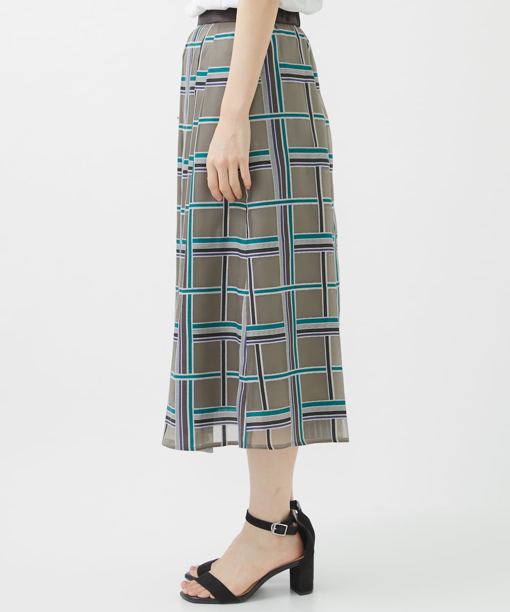PHHHW01390 GEORGES RECH(小さいサイズ)(メゾン ドゥ サンク) [セットアップ対応]グラフィカルチェックシースルーフレアースカート ブラウン系