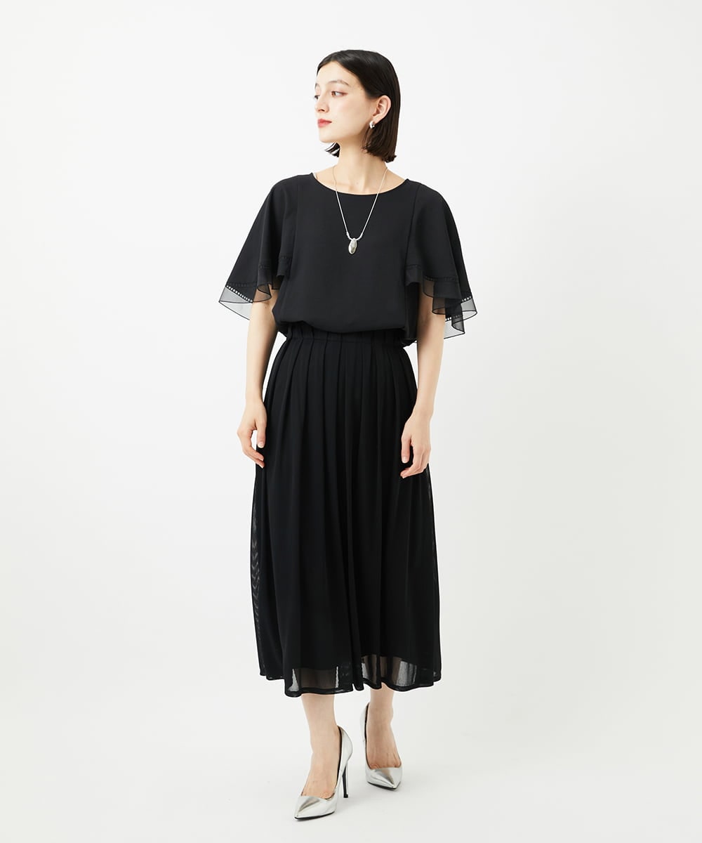PHHJB22330 GEORGES RECH(小さいサイズ)(メゾン ドゥ サンク) シアーストライプティアードスカート ブラック