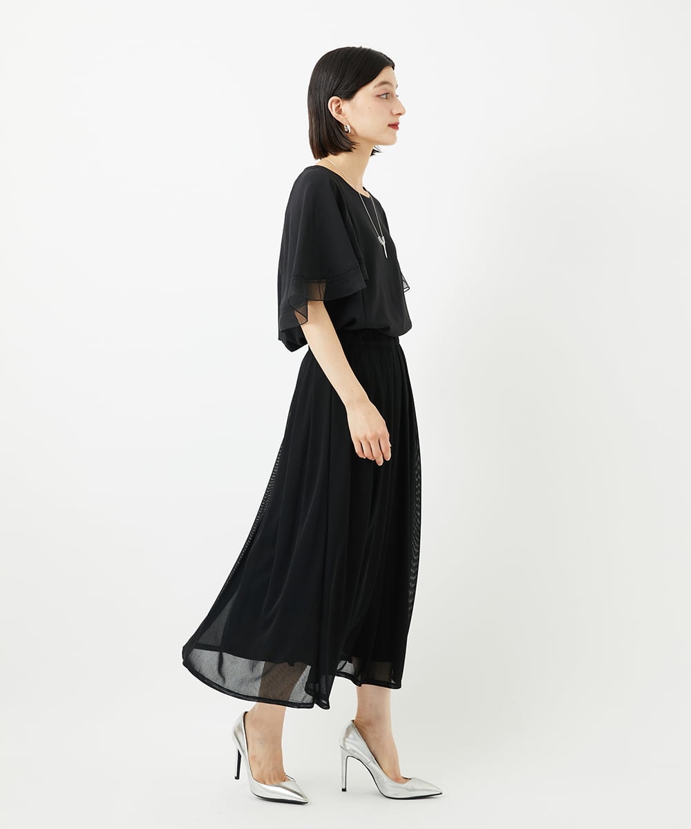 PHHJB22330 GEORGES RECH(小さいサイズ)(メゾン ドゥ サンク) シアーストライプティアードスカート ブラック