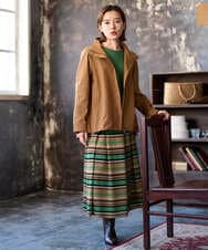 PHHJE15330 GEORGES RECH(小さいサイズ)(メゾン ドゥ サンク)  [日本製]マルチボーダータックイージースカート ベージュ