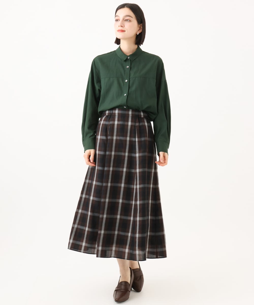 PHHJE21290 GEORGES RECH(小さいサイズ)(メゾン ドゥ サンク)  [セットアップ対応]チェックフレアスカート ブラウン