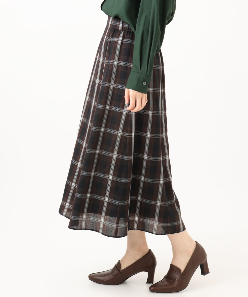 PHHJE21290 GEORGES RECH(小さいサイズ)(メゾン ドゥ サンク)  [セットアップ対応]チェックフレアスカート ブラウン