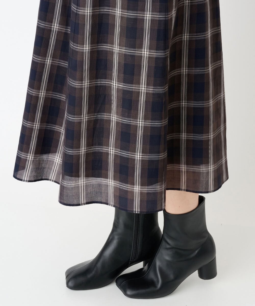 PHHJE21290 GEORGES RECH(小さいサイズ)(メゾン ドゥ サンク)  [セットアップ対応]チェックフレアスカート ブラウン