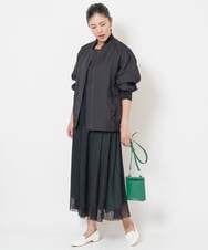 PHHJS05330 GEORGES RECH(小さいサイズ)(メゾン ドゥ サンク) メッシュストライプギャザーフレアスカート ブラック×グリーン