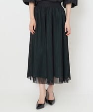 PHHJS05330 GEORGES RECH(小さいサイズ)(メゾン ドゥ サンク) メッシュストライプギャザーフレアスカート ブラック×グリーン