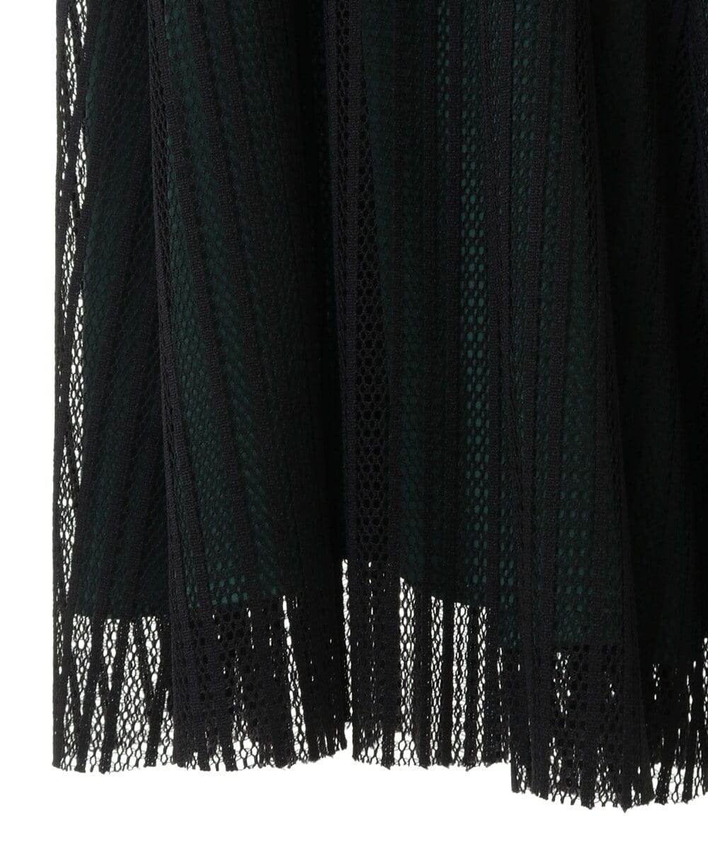 PHHJS05330 GEORGES RECH(小さいサイズ)(メゾン ドゥ サンク) メッシュストライプギャザーフレアスカート ブラック×グリーン