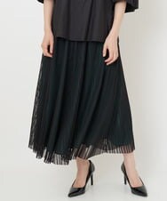 PHHJS05330 GEORGES RECH(小さいサイズ)(メゾン ドゥ サンク) メッシュストライプギャザーフレアスカート ブラック×グリーン