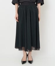PHHJS05330 GEORGES RECH(小さいサイズ)(メゾン ドゥ サンク) メッシュストライプギャザーフレアスカート ブラック×グリーン