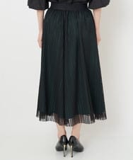 PHHJS05330 GEORGES RECH(小さいサイズ)(メゾン ドゥ サンク) メッシュストライプギャザーフレアスカート ブラック×グリーン