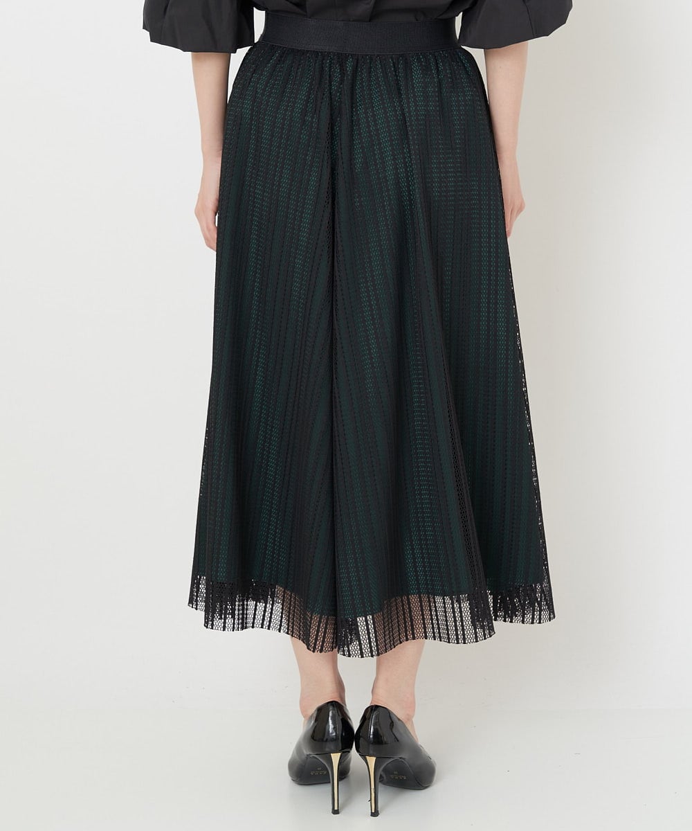 PHHJS05330 GEORGES RECH(小さいサイズ)(メゾン ドゥ サンク) メッシュストライプギャザーフレアスカート ブラック×グリーン