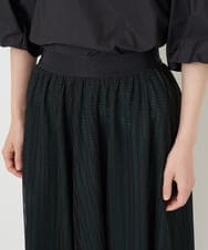 PHHJS05330 GEORGES RECH(小さいサイズ)(メゾン ドゥ サンク) メッシュストライプギャザーフレアスカート ブラック×グリーン