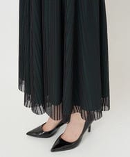 PHHJS05330 GEORGES RECH(小さいサイズ)(メゾン ドゥ サンク) メッシュストライプギャザーフレアスカート ブラック×グリーン