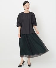 PHHJS05330 GEORGES RECH(小さいサイズ)(メゾン ドゥ サンク) メッシュストライプギャザーフレアスカート ブラック×グリーン