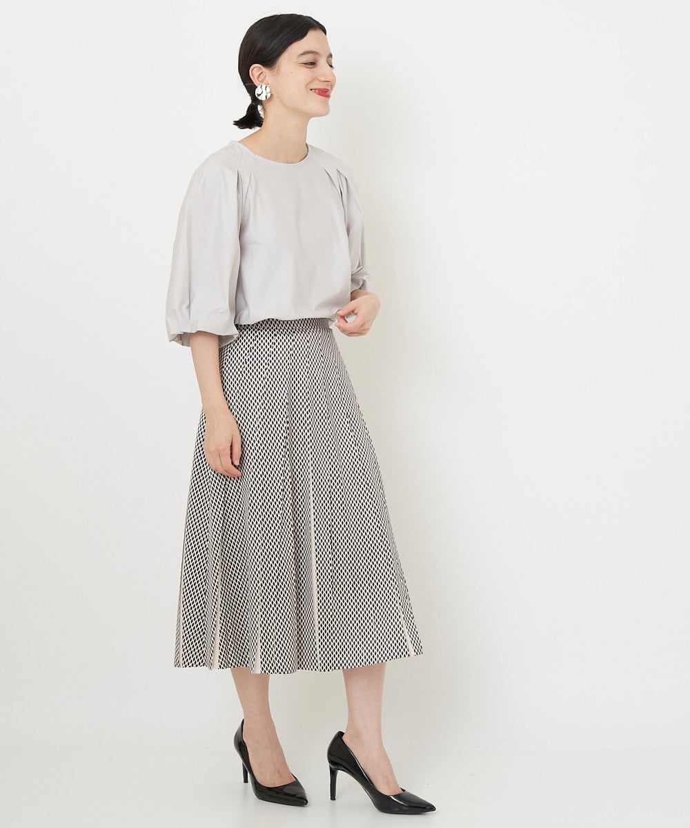 PHHJS46330 GEORGES RECH(小さいサイズ)(メゾン ドゥ サンク) ダイヤ柄プリーツスカート ブラック×グレージュ